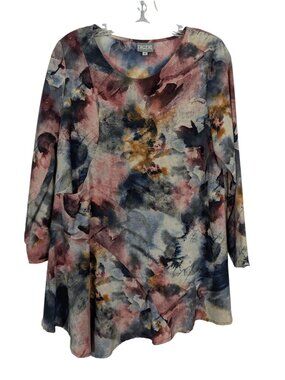 Niche Nilgun Derman Tunic Top Small Abstract Watercolor Asymmetrical Hem USA